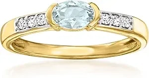 Ross-Simons 0.30 Carat Aquamarine And .10 Ct. T.W. White Zircon Ring In 18kt Gold Over Sterling