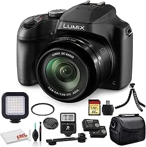 Panasonic Lumix Dc-fz80d / Dc-fz85d Digital Camera (Dc-fz80d / Dc-fz85dk) - Bundle - With 64gb Memory Card + Led Video Light + Dmw-bmb9 Battery + Digital Flash + Soft Bag + 12 Inch Flexible Tripod +