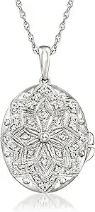 Ross-Simons 0.10 Ct. T.W. Diamond Floral Locket Necklace In Sterling Silver
