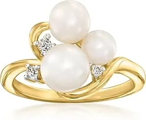 Ross-Simons 5-7mm Cultured Pearl Ring With Lab-Grown Diamonds In 18kt Gold Over Sterling