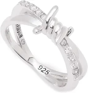 Harley-Davidson Women'S Barbed Wire Crystal Stones Ring, Sterling Silver