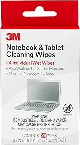 3M Notebook Screen Cleaning Wipes, 3.9 X 6.9 Inches (CL630), White, 24 Individual Wet Wipes (Packaging May Vary)