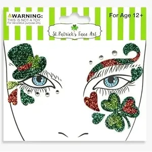 2 Sheets Shamrock Glitter Face Tattoo Jewelry, St. Patrick'S Day Celebration Face Gems With Assorted Designs, Sparkle Glitter In Parades, Parties & More (style3)