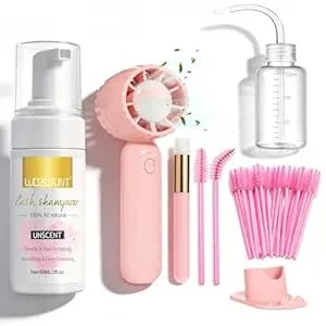 Eyelash Extension Cleanser Lash Mousse Lash Shampoo For Extensions, Usb Mini Portable Fan Rechargeable Electric Handheld Air Conditioning (Lash Kit-Handheld Fan)