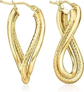 Ross-Simons Italian 14kt Yellow Gold Twisted Double-Hoop Drop Earrings