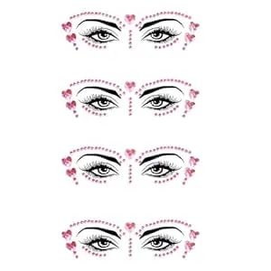 Totelux 4pcs Face Gems Rhinestones Pink Heart Round Face Jewels Stickers Crystal Body Eye Temporary Tattoo For Women Makeup Valentines Party Costume Cosplay Accessories
