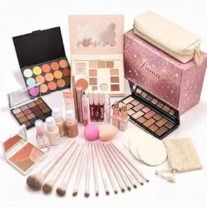 All In One Makeup Kit For Women & Beginners, Full Face Makeup Set With Eyeshadow Palette, Lip Gloss, Foundation & Brushes, Makeup Gift Set For Teens & Girls, Suitable For Different Skin Tones
