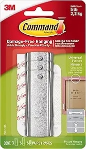 Command 5 Lb Universal Picture Hanger, 3 Frame Hangers, 6 Command Strips And 6 Frame Stabilizer Strips For Sawtooth, D-Ring, Wire, Keyhole And Other Frames, Damage-Free Hanging For Home Decor