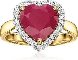 Ross-Simons 4.20 Carat Ruby Heart Ring With .34 Ct. T.W. Diamonds In 14kt Yellow Gold