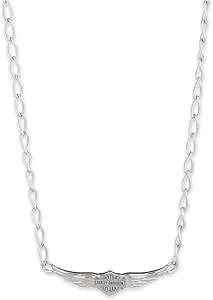 Harley-Davidson Women'S 16 In. Winged Bar & Shield Logo Collar Necklace, Silver