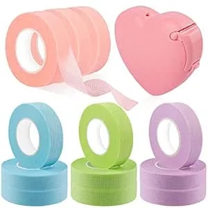 4 Colors Eyelash Extension Tape Breathable Eyelash Tape With Heart Shaped Tape Cutter Adhesive Non Woven Eyelash Tape Ladies Makeup Eyelash Tape Kits (Style A)