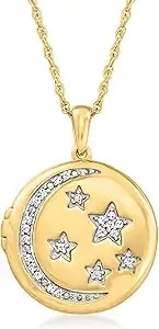 Ross-Simons 0.10 Ct. T.W. Diamond Celestial Locket Necklace In 18kt Gold Over Sterling. 18 Inches