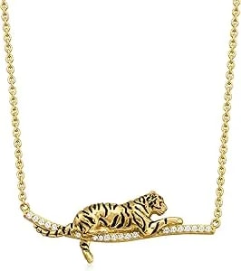 Ross-Simons 0.10 Ct. T.W. White Topaz And Black Enamel Tiger Bar Necklace With Rubies In 18kt Gold Over Sterling. 18 Inches