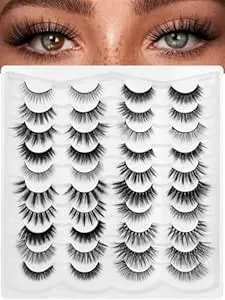 20 Pairs False Eyelashes,20 Mixed Styles Natural Fake Eyelashes Mink Lashes Fluffy Wispy Cat Eye Lash Strips Thin Band Extensions Waterproof Easy Eyelashes For Beginners（20h1-1）