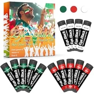 14 Pack Mexico Flag Eye Black Stick, Green White Red Face Paint For Football Baseball Softball, Glare Reducing Sports Eye Black For Athletes, Soccer Fan Game Day World Cup Accessories