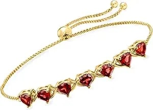 Ross-Simons 3.60 Ct. T.W. Garnet Heart Bolo Bracelet In 18kt Gold Over Sterling