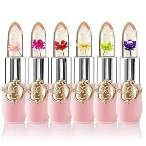 Bestland 6 Pcs/Set Flower Jelly Lipstick Set Temperature Change Moisturizer Long Lasting Nutritious Balm Magic Color Change Lip Gloss