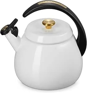 Le Creuset Enamel On Steel Cloche Kettle, 2.2 Qt., White With Gold Accents