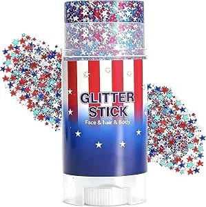 4th Of July Glitter Stick, Patriotic Red White Blue Hair Glitter Stick For Face Hair Body, Patriotic America Flag Star Face Body Glitter, 250 Anniversary Memorial Day Waterproof Glitter Sticks (1 Pcs)