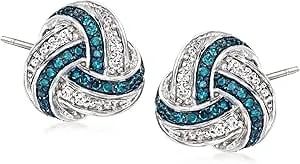 Ross-Simons 0.15 Ct. T.W. Blue And White Diamond Love Knot Earrings In Sterling Silver