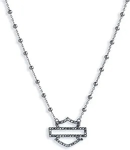 Harley-Davidson Women'S 16 In. Bar & Shield Logo Beaded Chain Necklace, Silver
