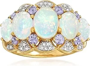 Ross-Simons Ethiopian Opal And .45 Ct. T.W. Tanzanite Ring With Diamonds In 14kt Yellow Gold