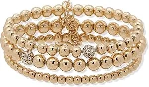 Anne Klein Gold Multi Row Beaded Stretch Bracelet Featuring Crystal Fireballs