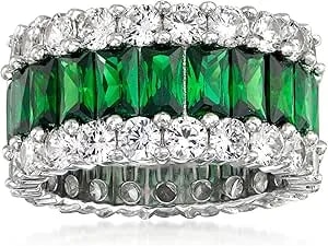 Ross-Simons 6.75 Ct. T.W. Simulated Emerald And 4.40 Ct. T.W. Cz Eternity Band In Sterling Silver