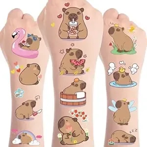 8 Sheets Capybara Birthday Party Decorations 200+ Capybara Temporary Tattoos Funny Animals Stickers Capybara Themed Temporary Tattoos Party Favors Supplies Prizes Rewards