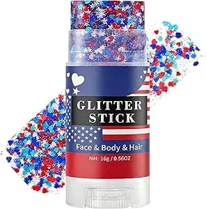 Mysense Red White And Blue Face Hair Body Glitter Stick With Heart & Star Sequins,4th Of July Outfits For Women Kids,Patriotic Usa Accessories For Independence Day Memorial Day 250 Anniversary