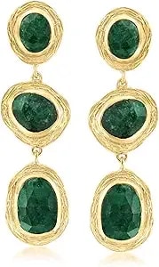 Ross-Simons 17.90 Ct. T.W. Emerald Station Drop Earrings In 18kt Gold Over Sterling