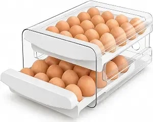 Egg Holder For Fridge, 40-Egg Refrigerator Organizer With Drawers - Egg Storage For Refrigerator, Clear Egg Container, 2-Tier Egg Tray For Fridge, Stackable Lid, Bpa-Free Pet And Pp, Hand Wash.