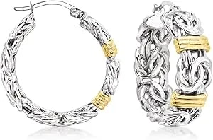 Ross-Simons Sterling Silver And 18kt Gold Over Sterling Byzantine Bar Station Hoop Earrings