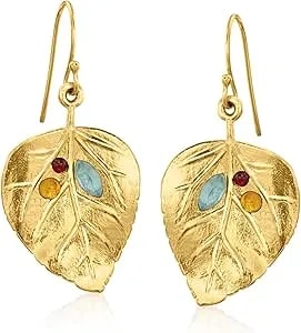 Ross-Simons 1.40 Ct. T.W. Multi-Stone Leaf Drop Earrings In 18kt Yellow Gold Over Sterling