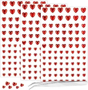 264pcs Heart Face Gems Love Gems, Self-Adhesive Face Jewels Rhinestones 5/7/10 Mm Diy Face Gems Stick On, Valentine Makeup Gems Rave Accessories For Face Eyes Hair Makeup Body, Crafts (Red)