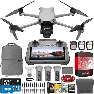 Dji Air 3s Fly More Combo (Rc 2 Screen Remote) Drone With 1" Cmos Wide-Angle & Medium Tele Camera, 4k/60fps, Omnidirectional Sensing, Smart Rth, 3 Battery Bundle With Deco Gear Accessories & Software