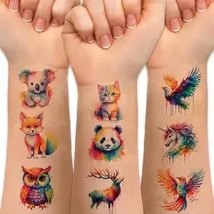 Watercolor Animals Temporary Tattoo Stickers,60 Pcs Cute Realistic Animals Tattoos For Body Arm Shoulder,Waterproof Color Tattoos For Adults Birthday Party Decoration Gifts q715.