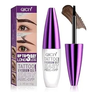 Tattoo Eyebrow Gel Easy Peel Off, Lasts 3 Days, Waterproof & Sweatproof, Tattoo Effect Eyebrow Makeup, For Fuller & Defined Looking Brows, All Skin Types (01#Brown)