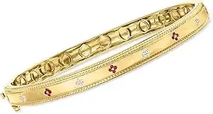 Ross-Simons Ruby And Diamond Flower Bangle Bracelet In 18kt Gold Over Sterling