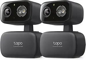 Tapo 2k Indoor/Outdoor Pan/Tilt Wired Security Camera - Baby Monitoring, Person & Baby Cry Detection, 360° Motion Tracking, Night Vision, No-Subscription Local Storage Or Optional Cloud, c217 (2-Pack)