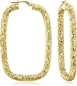 Ross-Simons Italian 18kt Gold Over Sterling Hammered Rectangular Hoop Earrings
