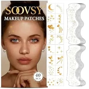 40pcs Glitter Freckles Face Tattoo, Gold Face Glitter Sparkle Freckles Temporary Tatttoos For Women Girls, Waterproof Fake Freckles, Festival Rave Outfits Festival Decorations (Gold-1)