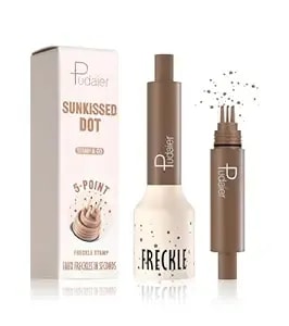 Pudaier Freckle Stamp Pen, Waterproof Fake Freckles Makeup, Natural-Looking Long-Lasting Freckle Makeup, 5-Point Quick Dry Faux Freckle Stain Tool For Sunkissed Makeup, Caramel