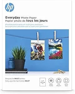 Hp Everyday Photo Paper - Designed For Hp Inkjet Printers, Glossy, 5x7 In, 60 Sheets (ch097a)