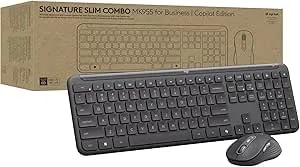 Logitech Signature Slim mk955 Combo For Business - Copilot Edition, Microsoft Copilot, Copilot In Windows, Wireless Keyboard And Mouse, Quiet Typing, Secure Receiver, Bluetooth, Windows - Graphite