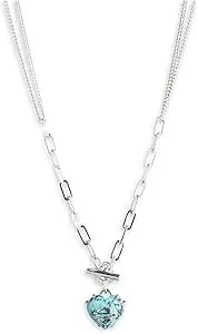 Harley-Davidson Women'S 16in B&S Heart Turquoise Stone Toggle Necklace, Silver