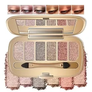 Noerrors Neutral Metallic Shimmer Eyeshadow Palette, Multi-Dimension Liquid Foiled Finish-Champagne, Soft Pink, Hazel, Copper Red, Long Lasting Pigmented Sparkly Glitter Mini Travel Cream Eye Shadow