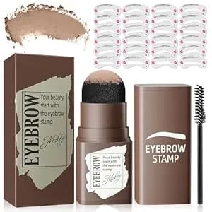 Eyebrow Stamp And Eyebrow Stencil Kit, Eyebrow Stencils For Shaping 24pcs Reusable With Brow Brush, Eyebrow Shaping Kit And Brow Stamp Long-Wear & Waterproof For Natural Eyebrow Color (Light Brown)