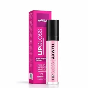 Axwell Lip Plumper Gloss – Volumizing & Hydrating Lip Care With Ginger Oil – High Shine & Non-Sticky Formula For Fuller Looking Lips – Glassy Finish & Soft Feel (0.27 Fl Oz)