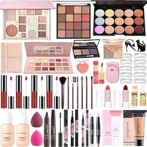 All-In-One Makeup Kit For Teens Women Full Kit, Makeup Gift Set For Girls, Makeup Essential Bundle Includes Eyeshadow Foundation Lipsticks Lipgloss Mascara Eyeliner Contour Stick Cosmetic Brush Set